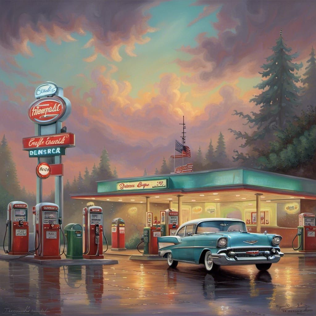 1950s Gas Station with 1957 Chevy in Fantasy Style