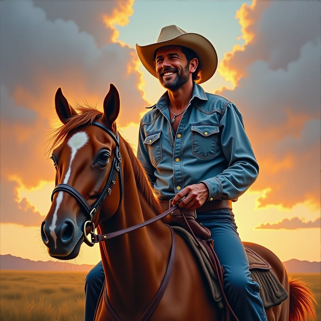 Cowboy Portrait in Impressionistic Oil Style