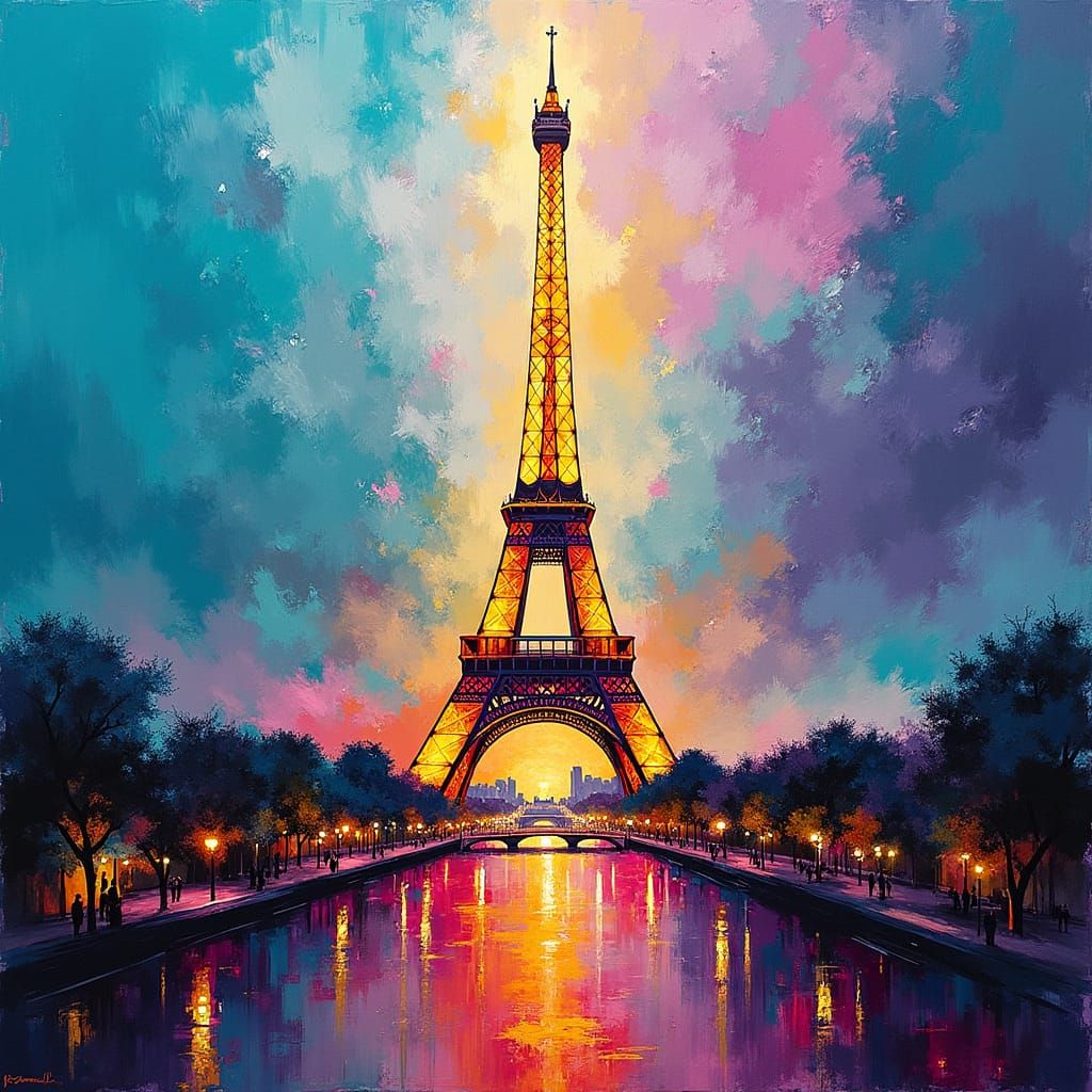 Eiffel Tower in Abstract Expressionist Style