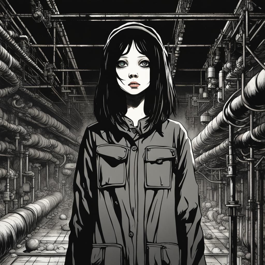 Creepy Underground Demon Girl in Junji Ito Style