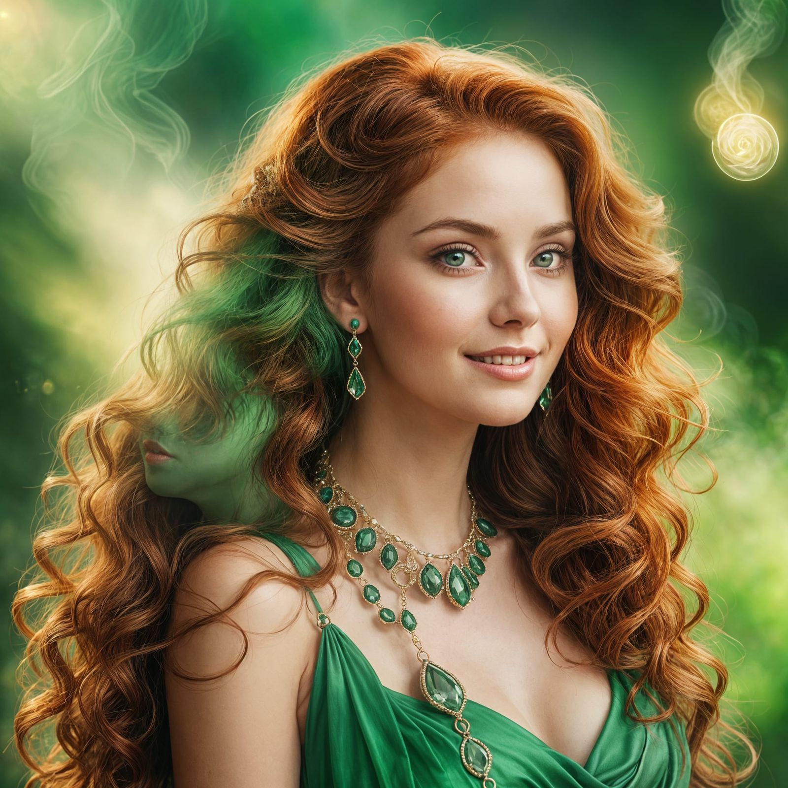Dreamy Portrait of Woman with Gemstone Necklace