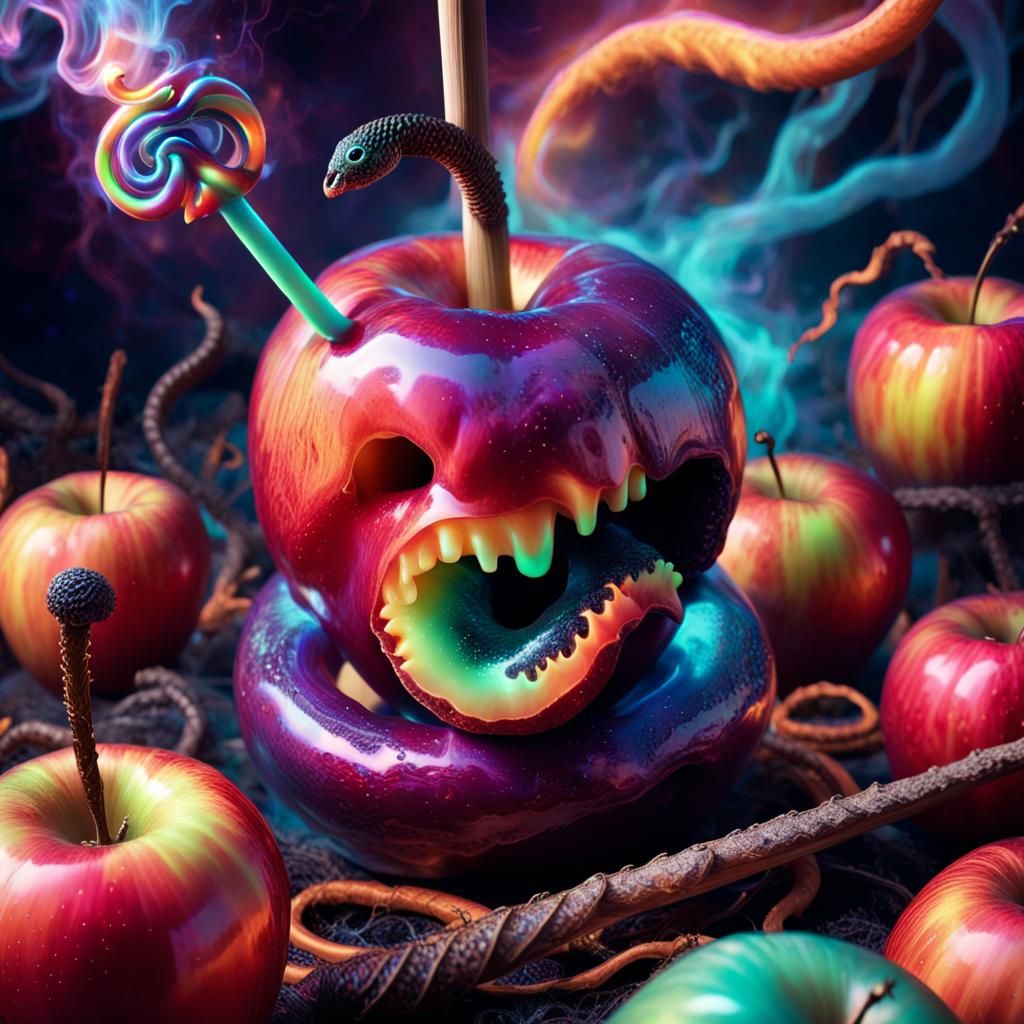 Surreal Cosmic Toffee Apple with Snake