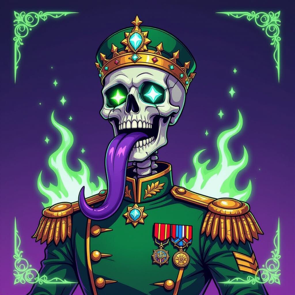 Skeleton King NFT Avatar with Neon Flames