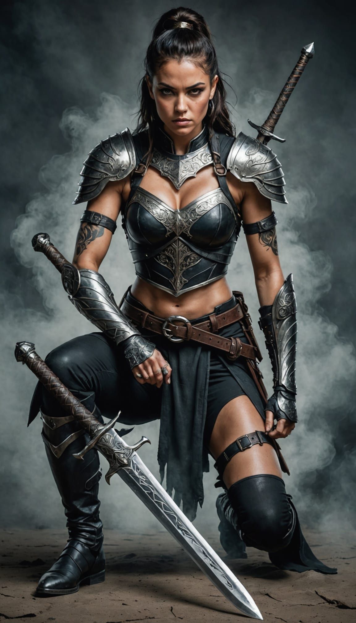 Elegant Warrior in Dark Hyperrealistic Art