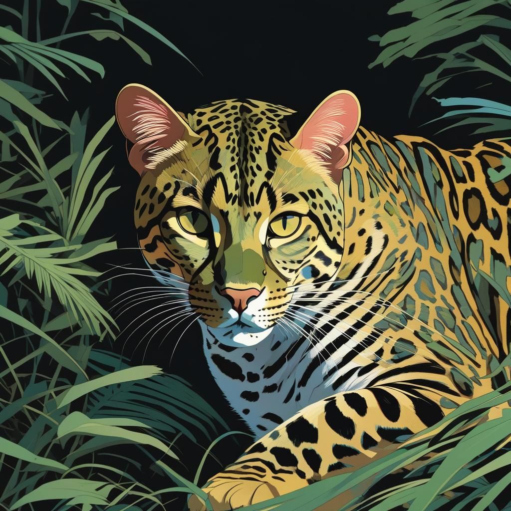 Leopard Cat in Graphic Novel Style