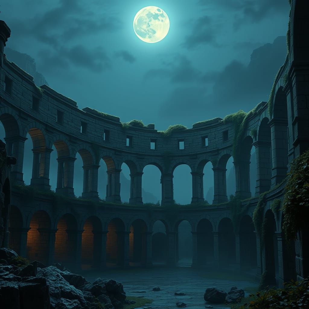 Ethereal Abandoned Coliseum at Dusk
