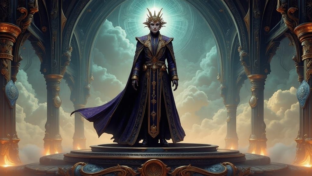 Regal Time Lord in Cosmic Sci-Fi Landscape