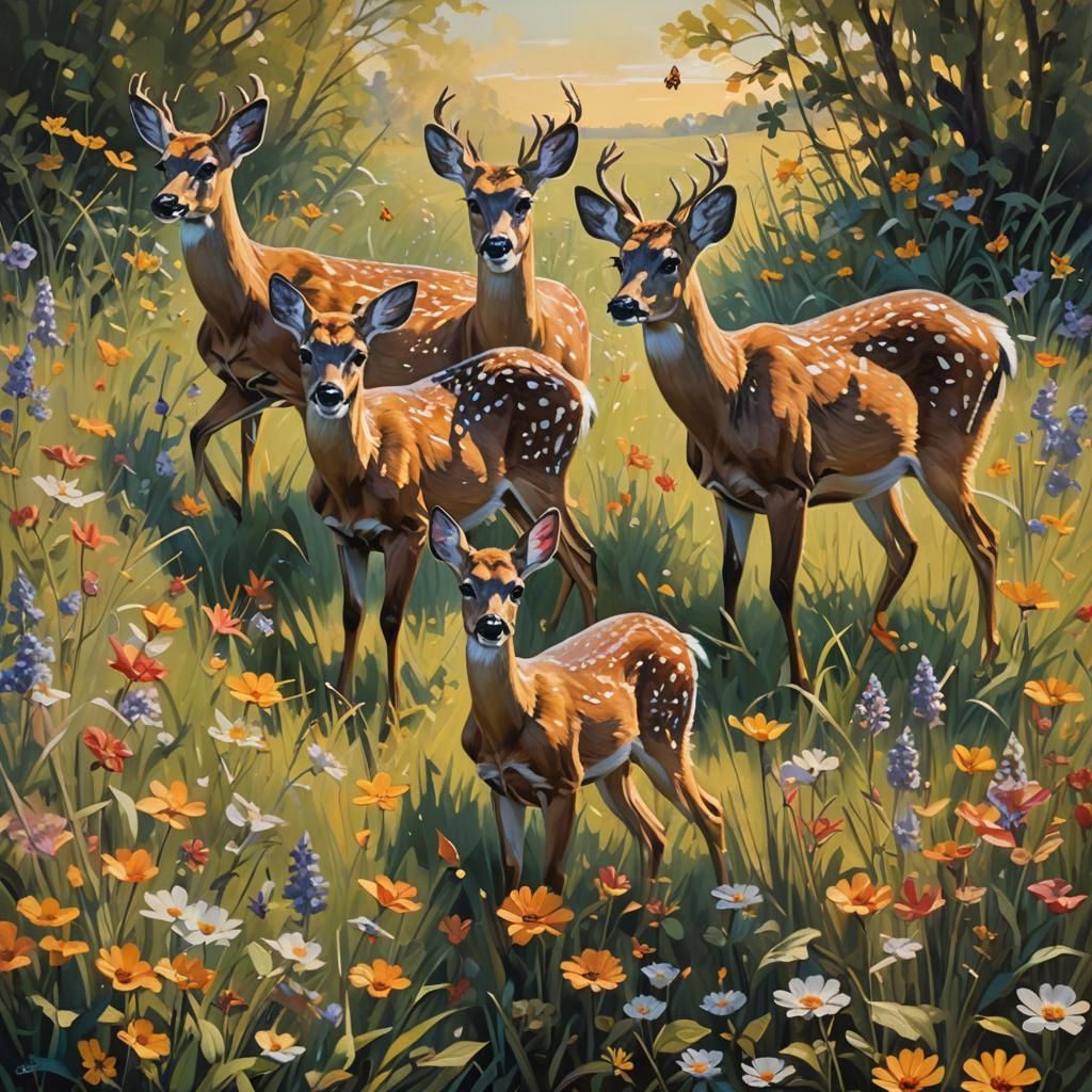 Roe Deer Frolic in Eerie Wildlife Art