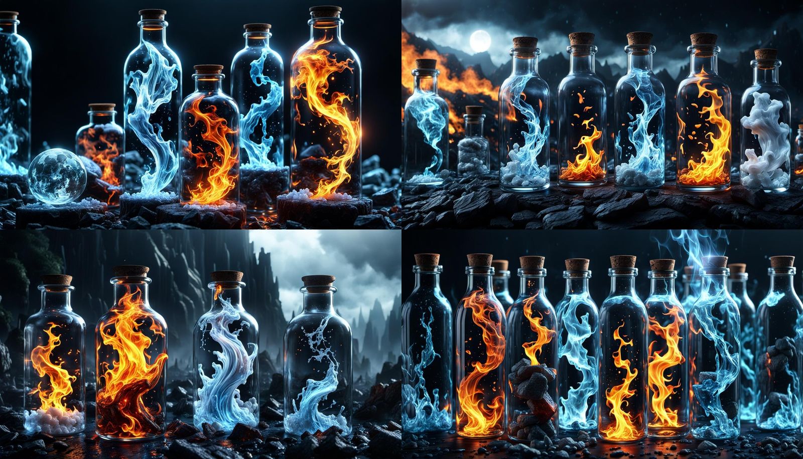 Elemental Spirits in Bottles: Cinematic CGI Ghosts