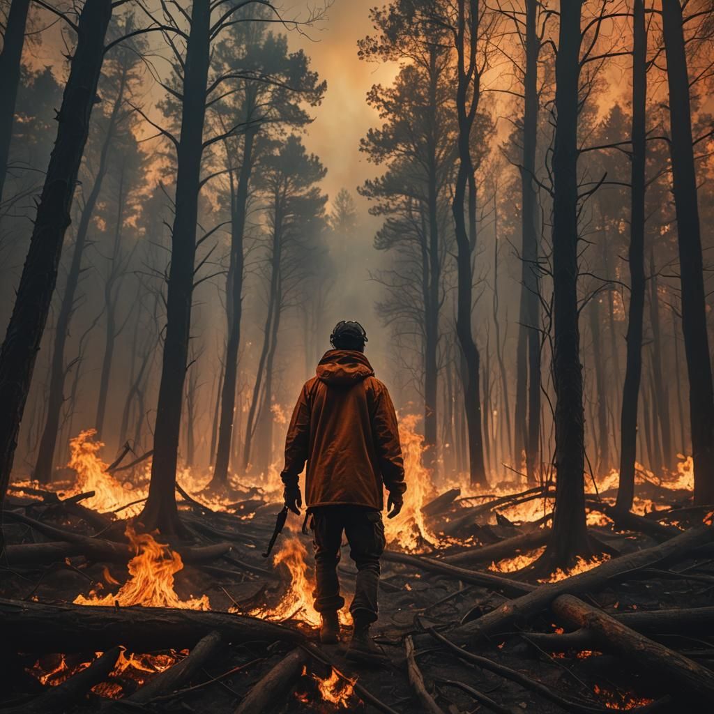 Apocalyptic Forest Fire Landscape: Cinematic Art