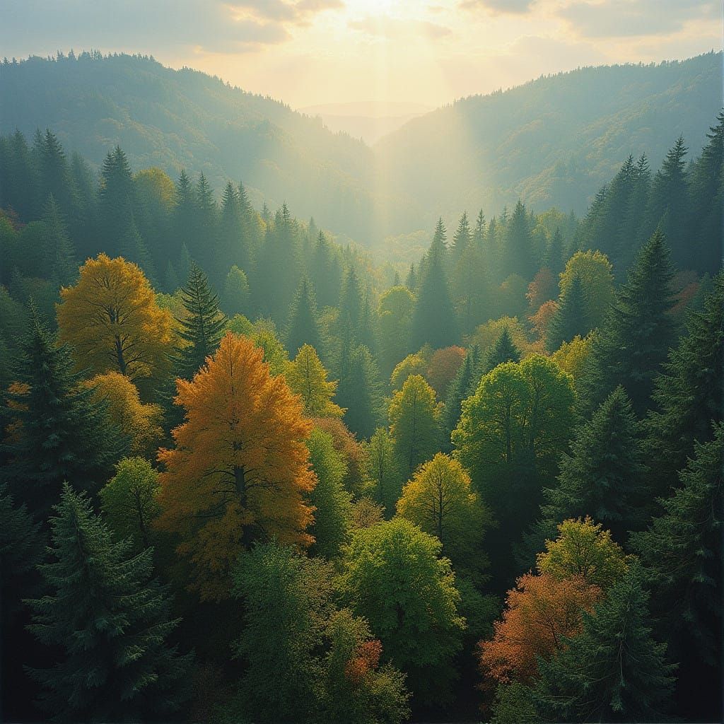 Cyclical Forest Landscape in Four Seasons, Oil Painting