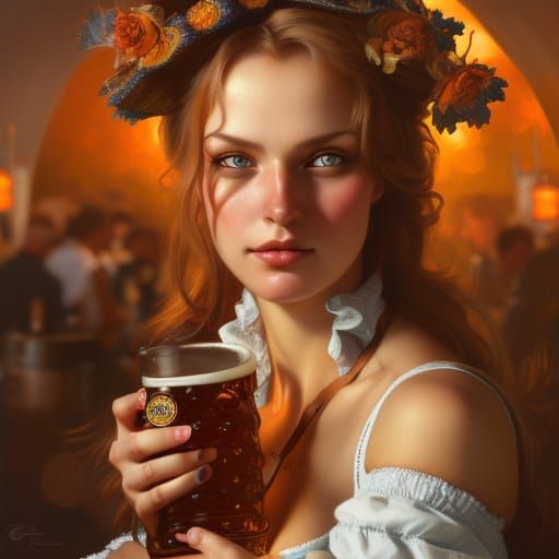 Oktoberfest Beer Maiden in Art Nouveau Style