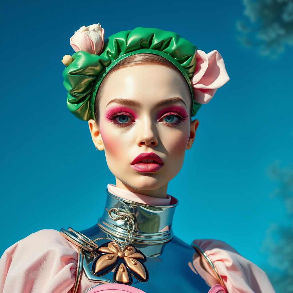 Avant-Garde Chrome Figure with Pink Accents