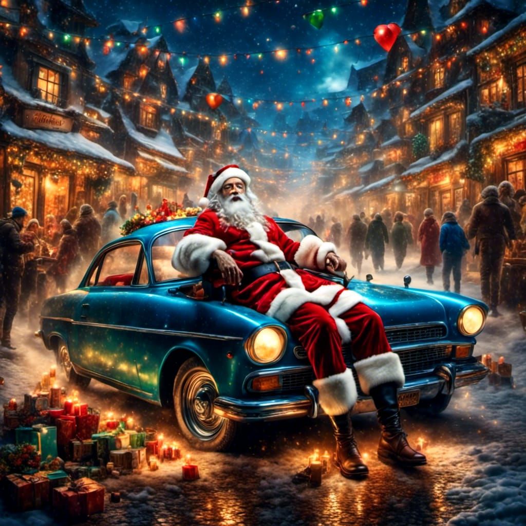 Drunk Santa Driving with Neon Lighting
