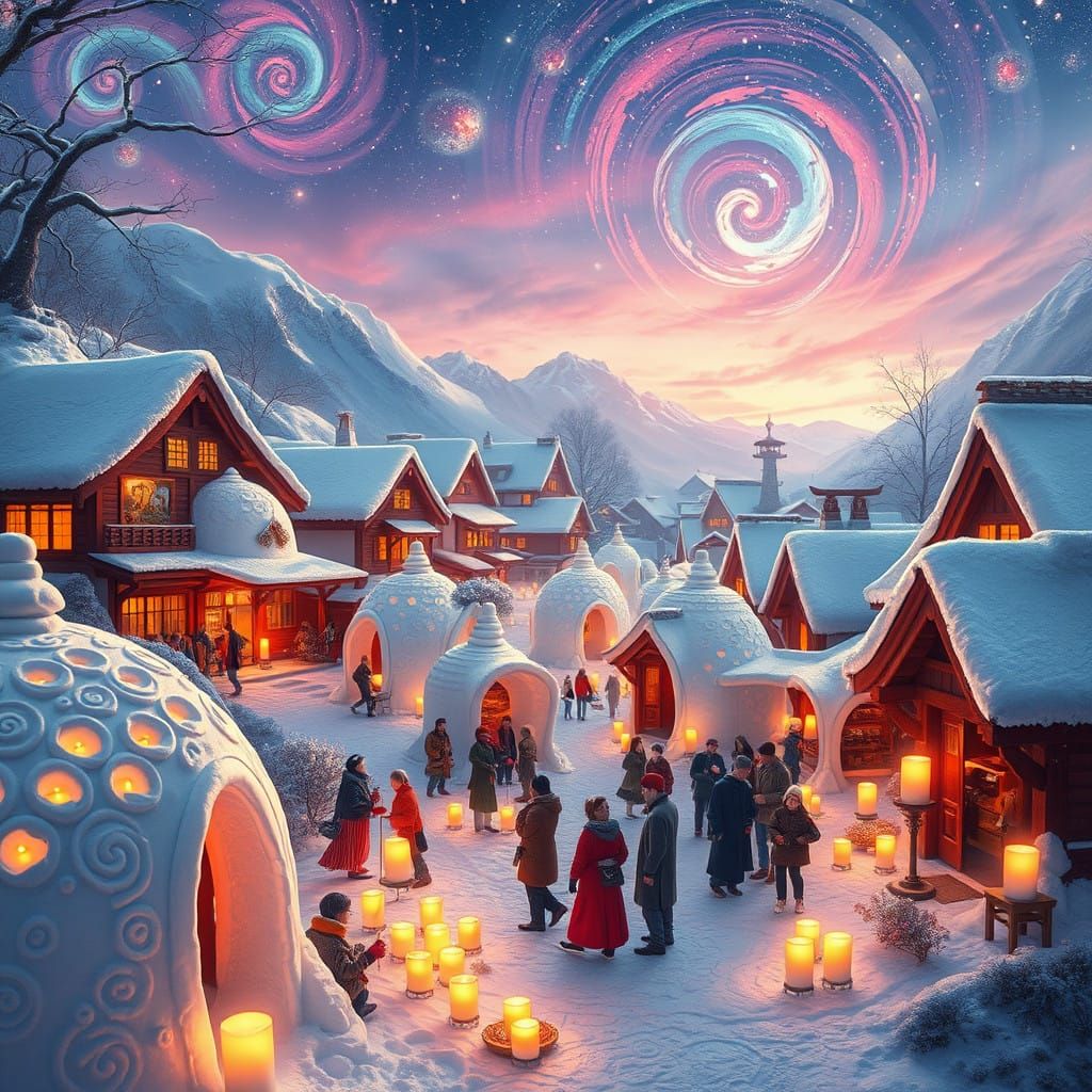 Winter Wonderland Village in Traditional Japanese Style