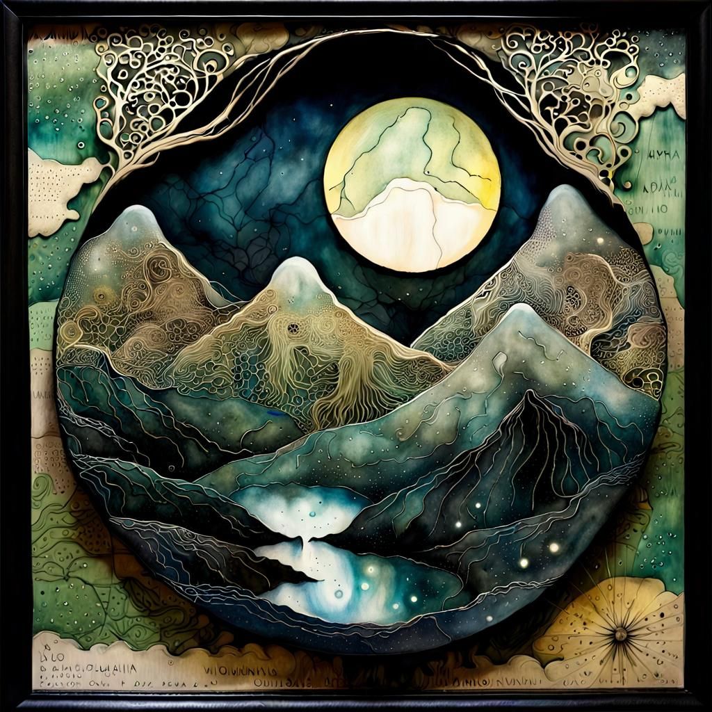 Mountains in Textile Art Style with Geometric Details