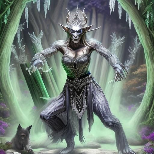 Silver Werewolf Dances in Elf Grove Fantasy