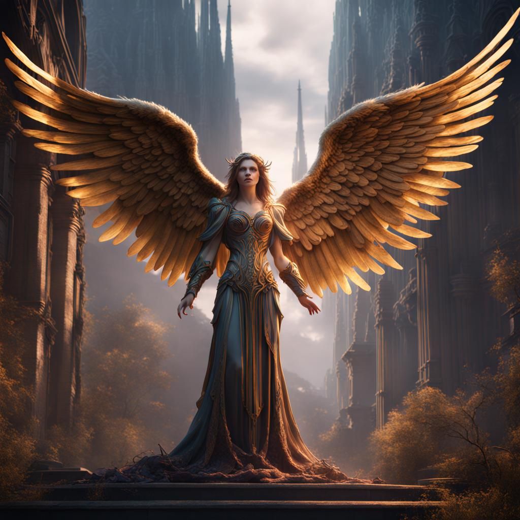Original Angel Detailed Matte Painting in Deep Color