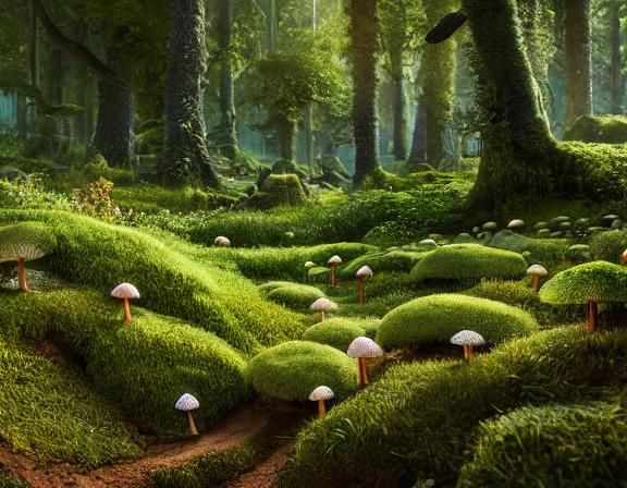 Surreal Fairy Village with Mushroom Houses