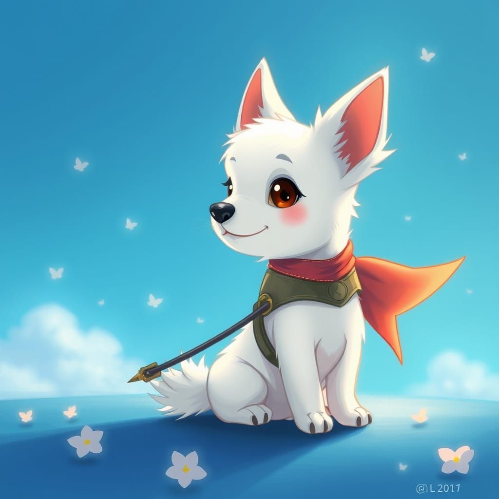 Dog Archer with Wings in Anime Style