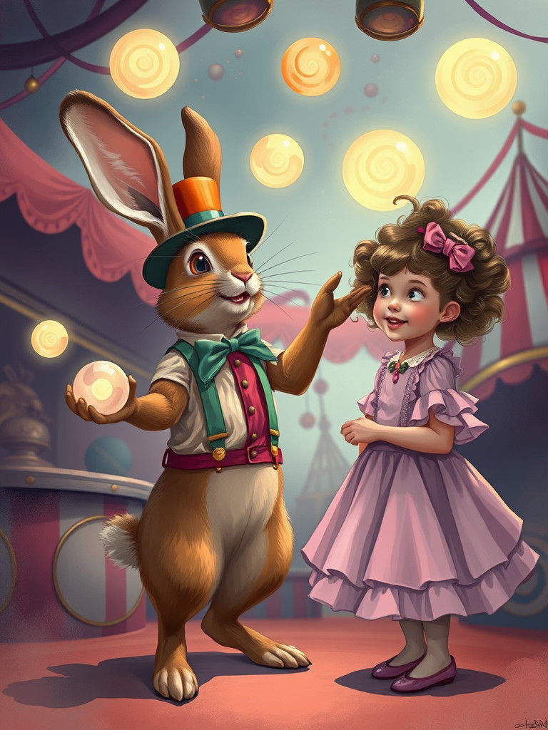 Juggling Jackrabbit in Pop Surreal Circus Scene