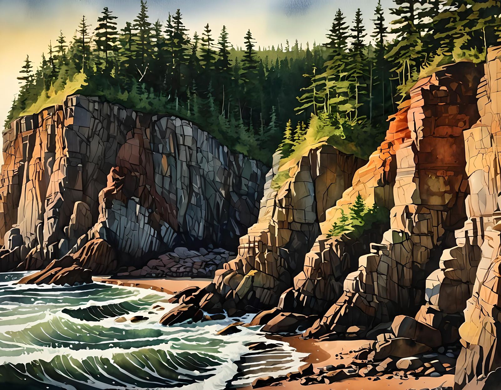 Fundy National Park Cliffs in Watercolor