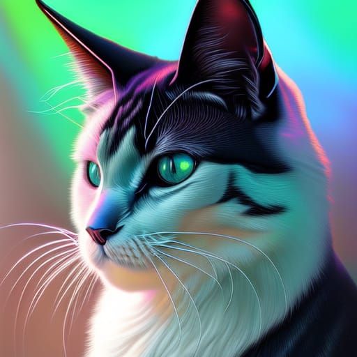 Cosmic Cyberpunk Cat Illustration with 3D Shading