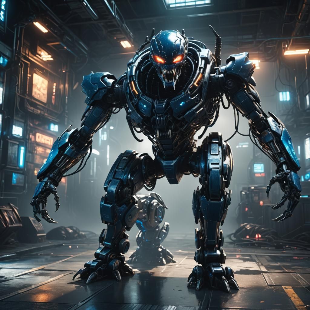 Cyberpunk Venom Robot with Sharp Teeth