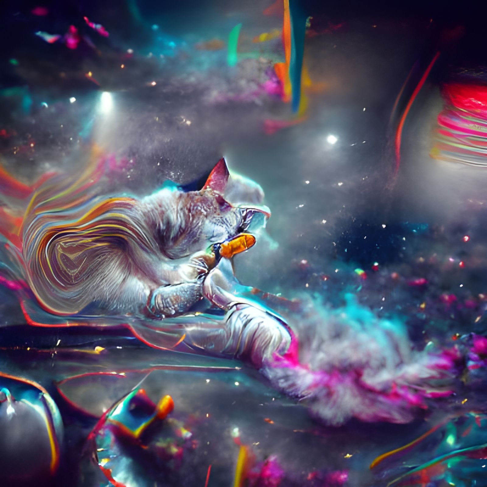Astral Cat Smoking in Space, Holographic Illustration