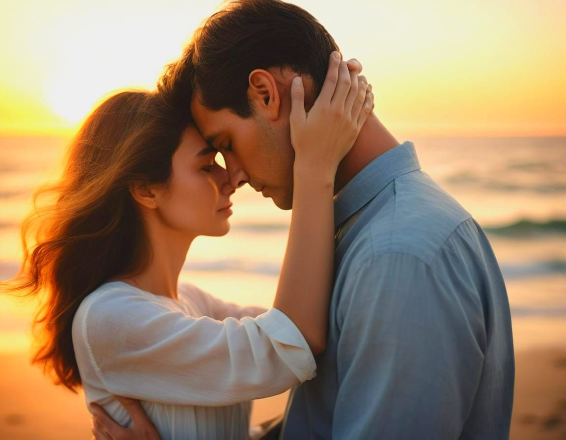 Love Amidst Sunset Ocean Waves