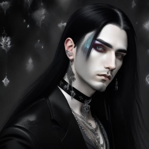 Goth Man with Fractal Background in Watercolor Style