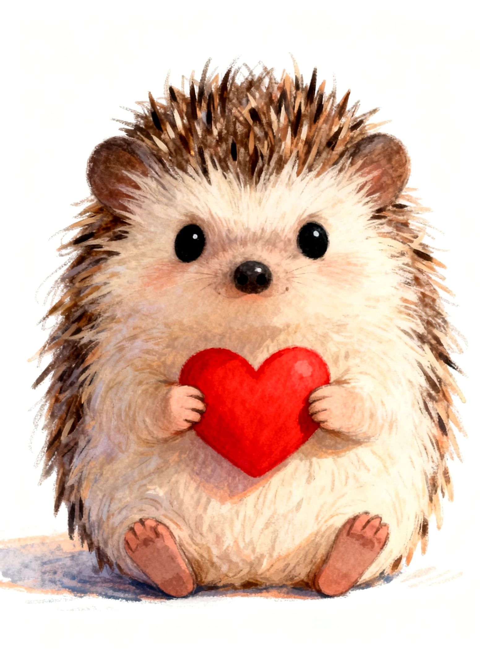 Adorable Hedgehog Holding Red Heart in Storybook Style