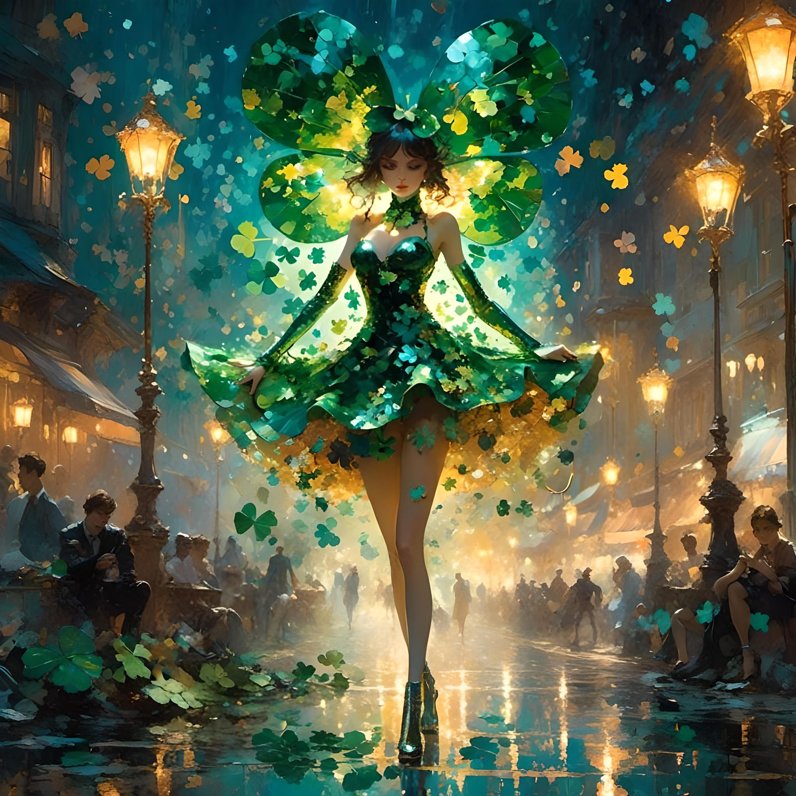 Iridescent Shamrock at Night with Rainbow Colors