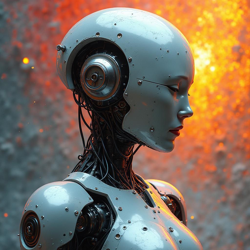 Detailed Silver Robot in Science Fiction Style