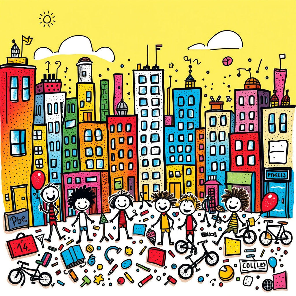 Colorful Cityscape Doodle in Street Art Style
