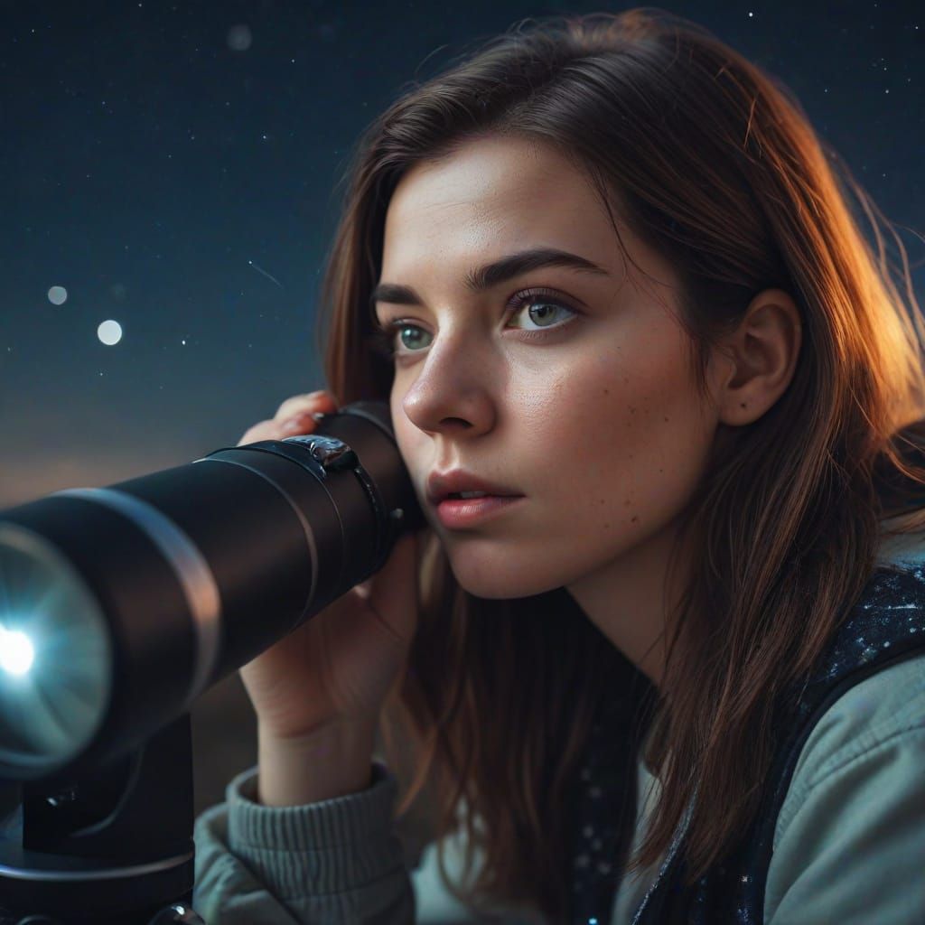 Woman Gazing at Starry Sky: Cinematic Portrait