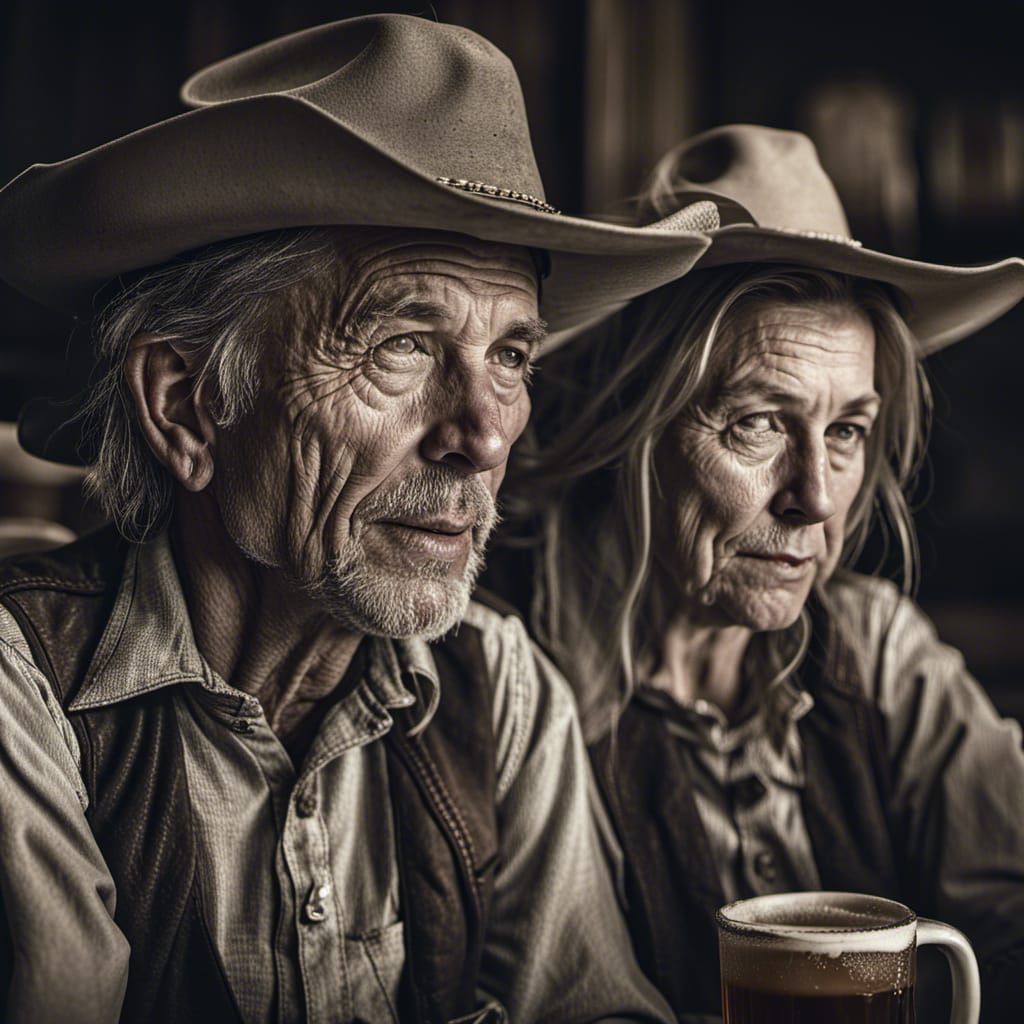 Cowboy and Cowgirl Enjoying Beers, Portrait Photography