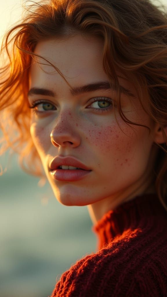 Cinematic Close-Up of a Young Woman in Golden Sunlight