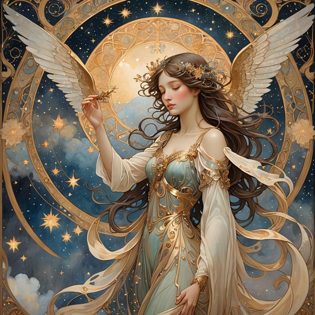 Ethereal Angel Unveiled in Art Nouveau Style