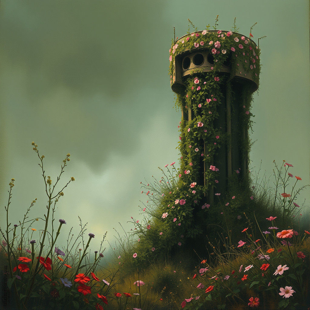 Sinister Water Towers Overgrown with Flowers