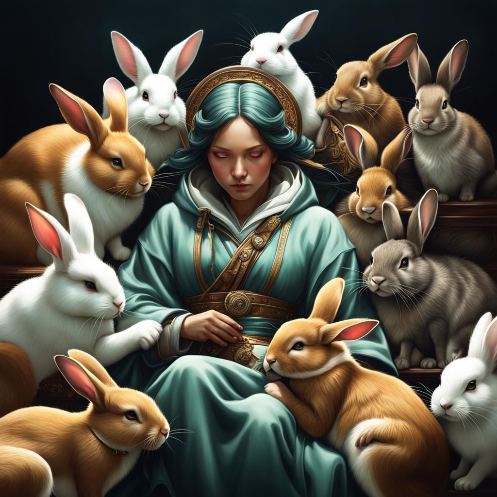 Agata surrounded by rabbits  /2