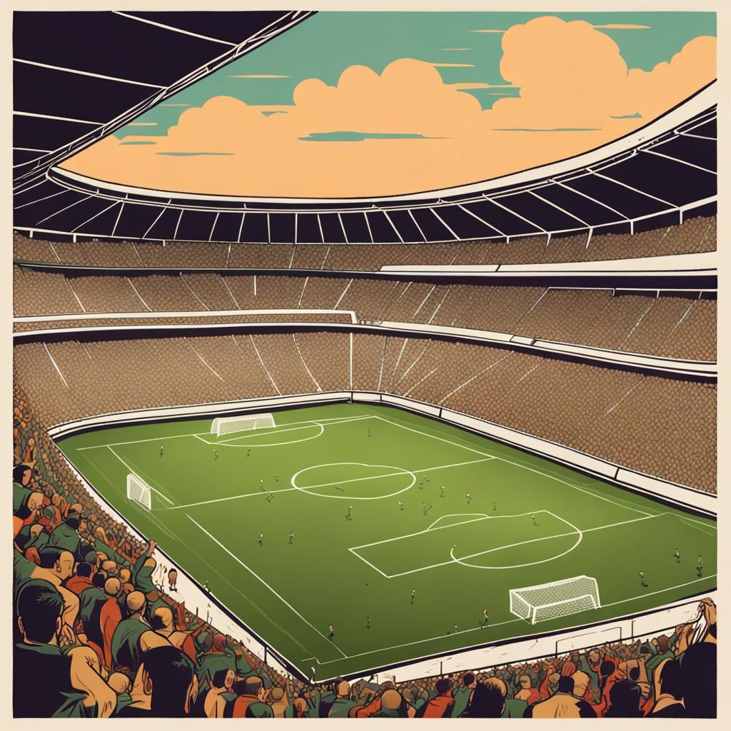 Vibrant Soccer Stadium with Players and Cheering Crowd