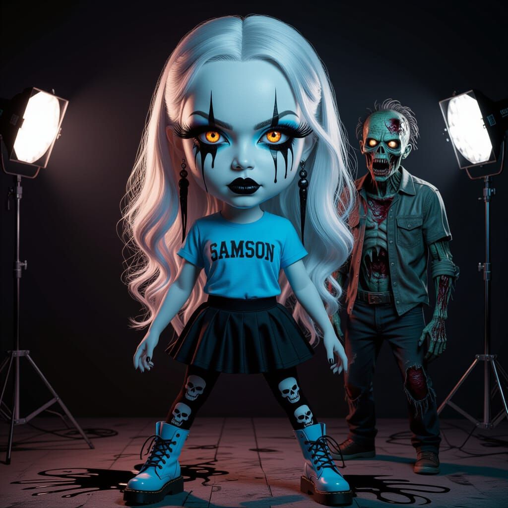 Haunting White Female With Orange Eyes in Surreal Portrait