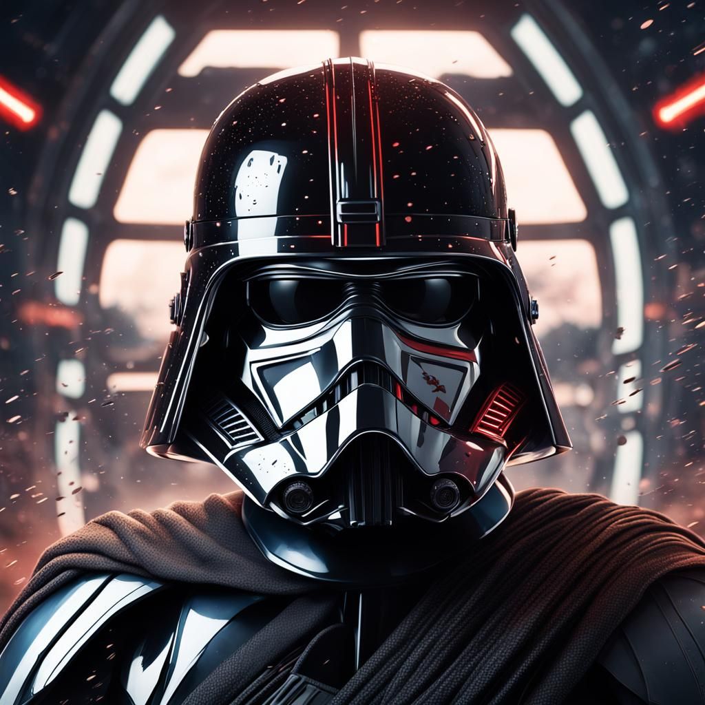 Rey Skywalker on Darth Vader Helmet, Digital Art