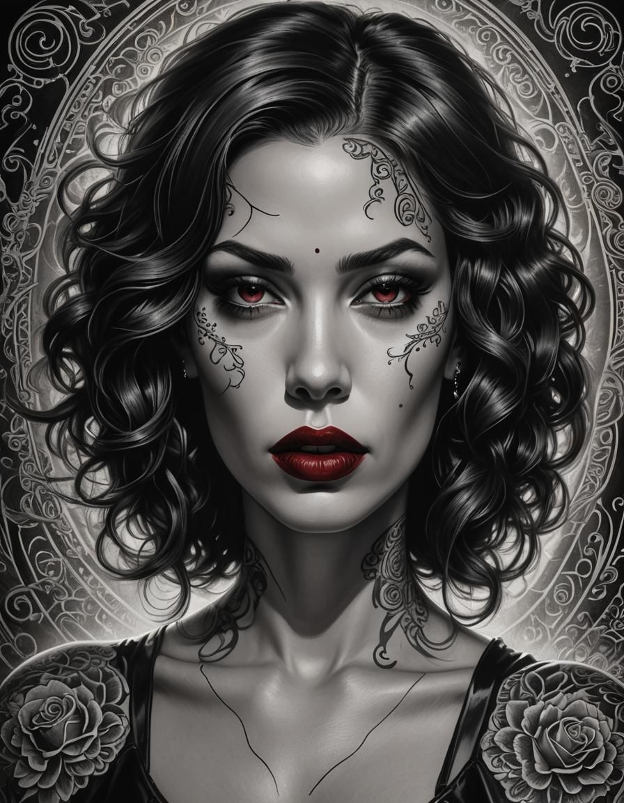 Noir Comic Art Portrait of Enigmatic Woman