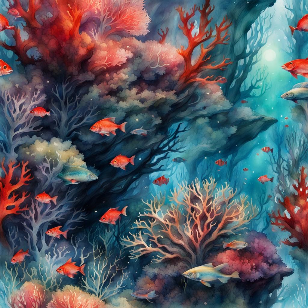 Magical Underwater Scene in Digital Watercolor