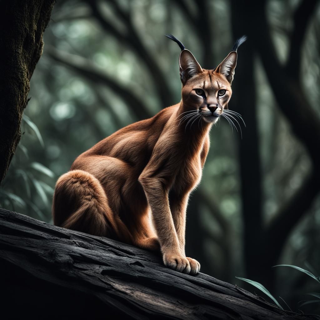 Caracal in Dense Forest: Hyperrealistic 64 Megapixel Image