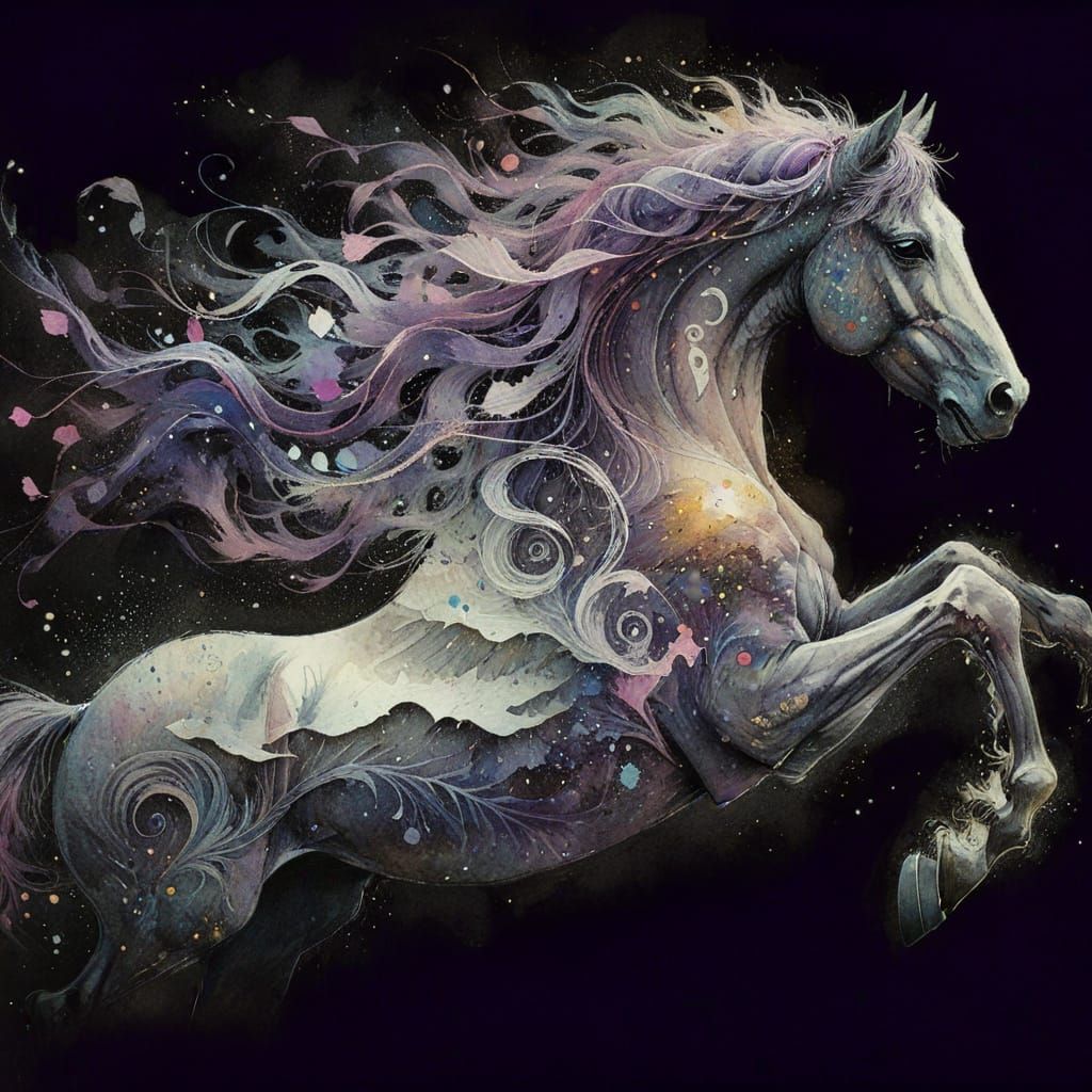 Magical Whimsical Watercolor Horse in Pastel Hues