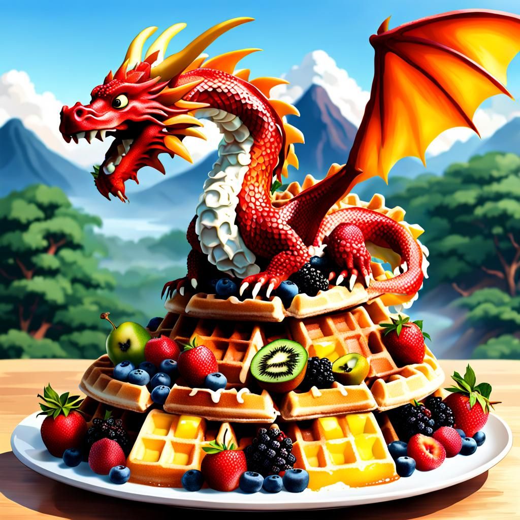 Waffle Fruit Volcano Dragon: AI Creation