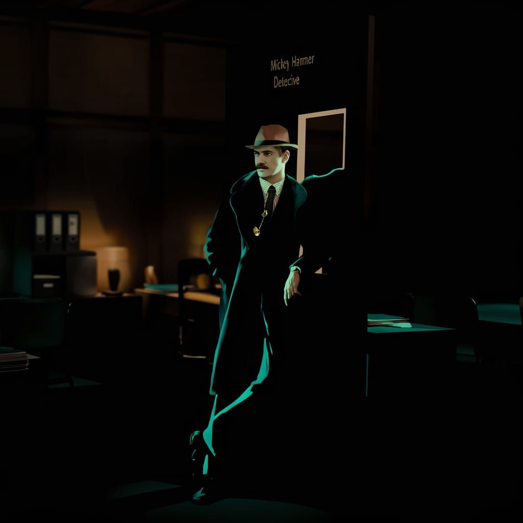 Gumshoe Detective in Smoky Office Setting, 1930s Style